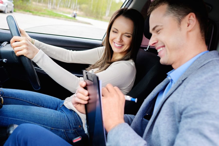 Woman taking driving test