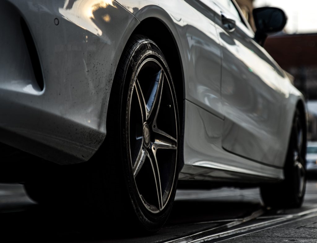 Alloy wheels from a silver Mercedes